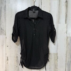 Sheer Black White Polka Dot Blouse Collar